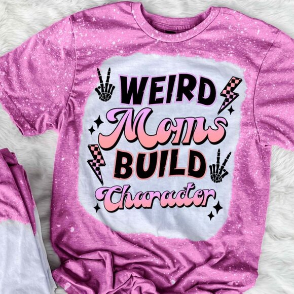 Gildan Soft style Bleached Tee, Weird Moms Build Character Graphic Bleached Tee - Picture 1 of 3